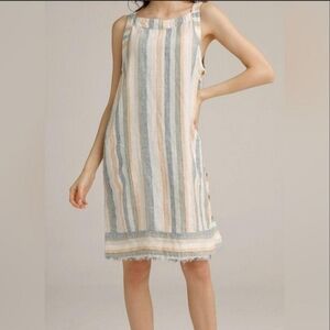 For Cynthia Multicolor Striped Linen Blend Midi Dress, Women's Sz Small New